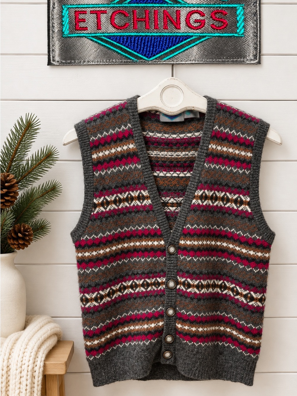 Etchings Vintage Pure Virgin Wool Fair Isle Vest – Men’s M / Unisex